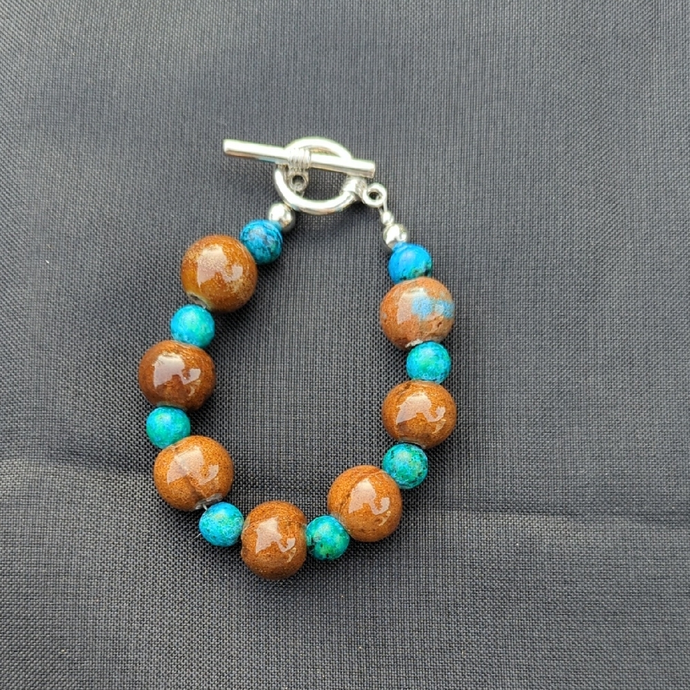 Brown and Blue Beaded Bohemian Bracelets